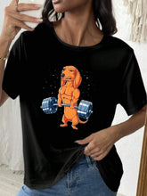 Women Short Sleeve T-Shirt With Cute Dog Graphic, Slim Fit Round Neck Casual Sports Wear For Spring & Summer